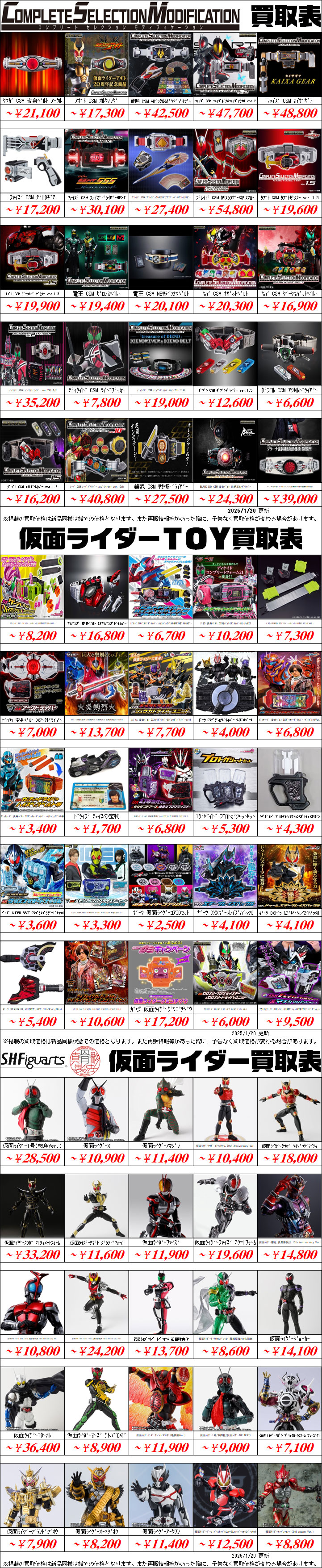 仮面ライダーTOY・フィギュア買取価格表-買取なら千葉鑑定団東金店