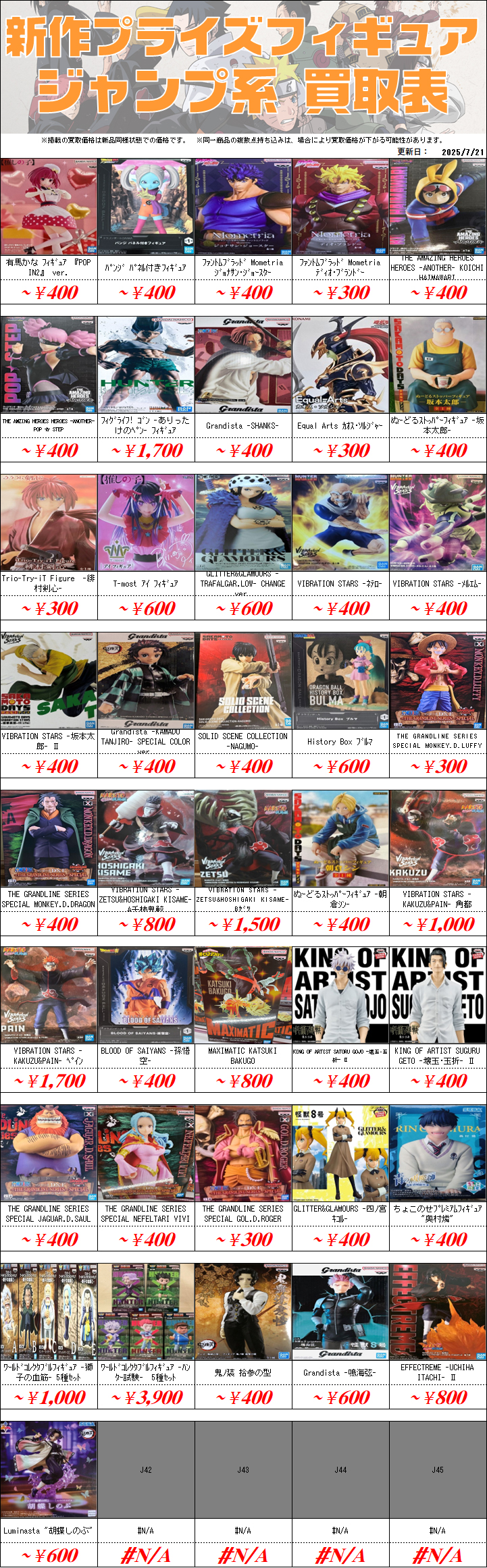 新作プライズフィギュア買取情報-買取なら千葉鑑定団東金店