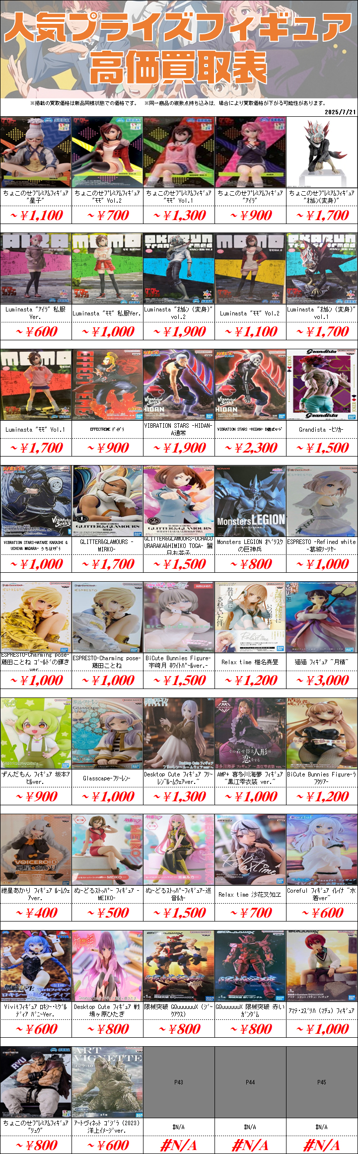 新作プライズフィギュア買取情報-買取なら千葉鑑定団東金店