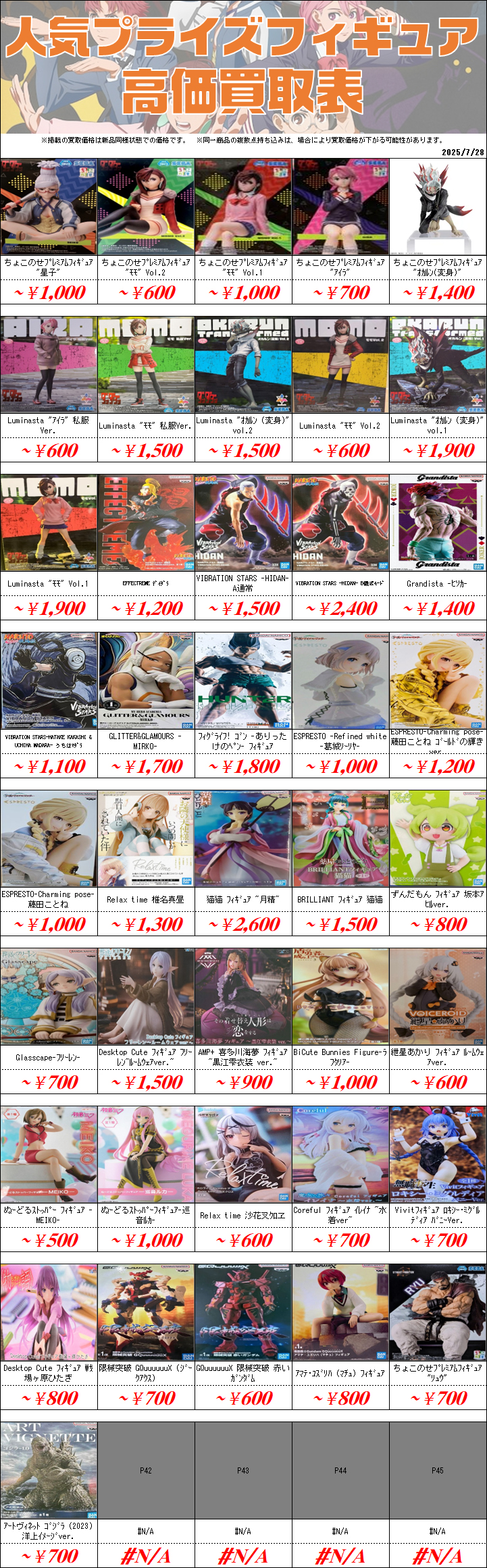 新作プライズフィギュア買取情報-買取なら千葉鑑定団東金店