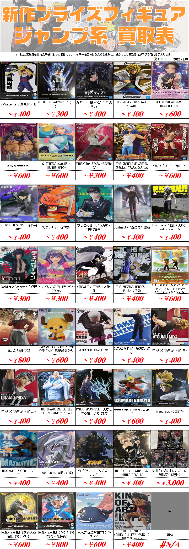 【本日限定値下げ】プライズフィギュア　まとめ売り 新作プライズフィギュア買取表更新しました！ 7/18 | 千葉鑑定団