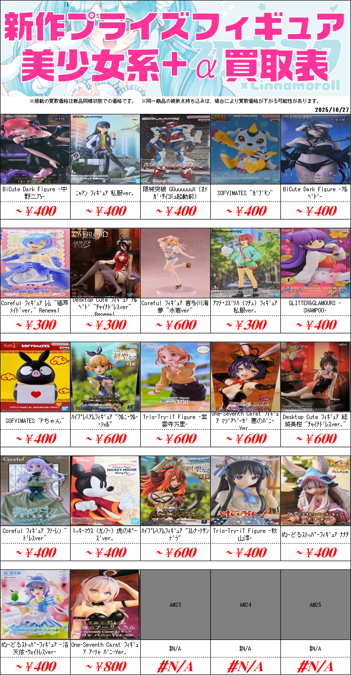 新作プライズフィギュア買取情報-買取なら千葉鑑定団東金店