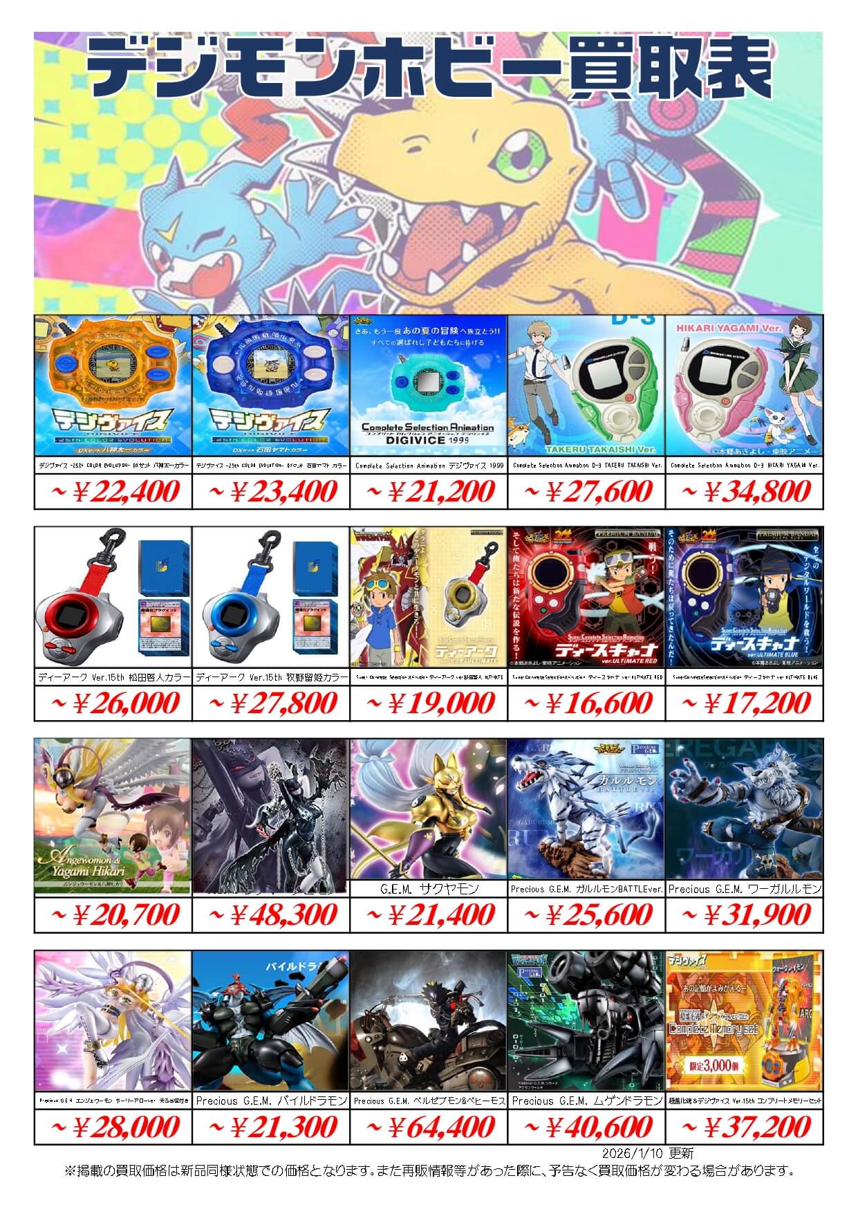 デジモン買取価格表-買取なら千葉鑑定団東金店