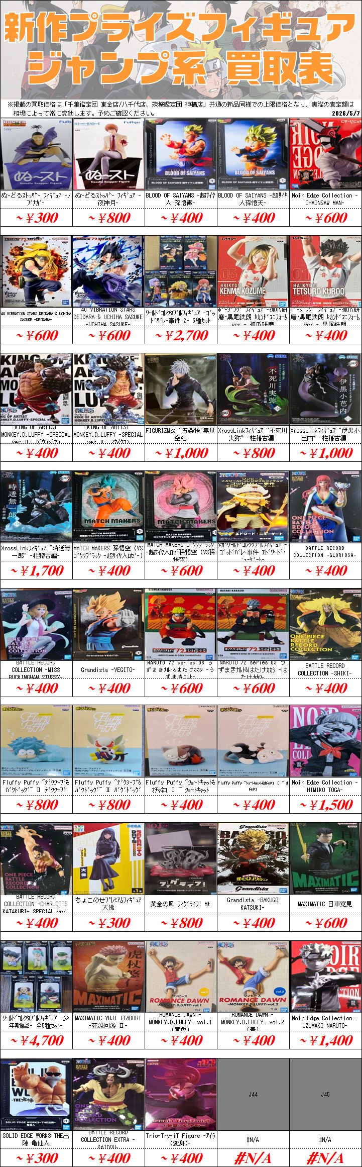 新作プライズフィギュア買取情報-買取なら千葉鑑定団東金店