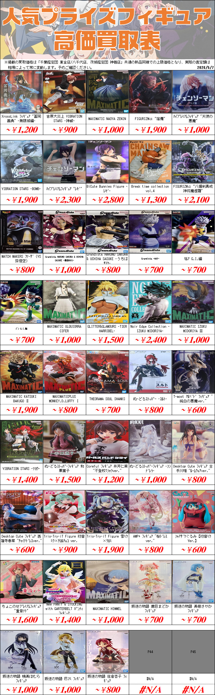 新作プライズフィギュア買取情報-買取なら千葉鑑定団東金店