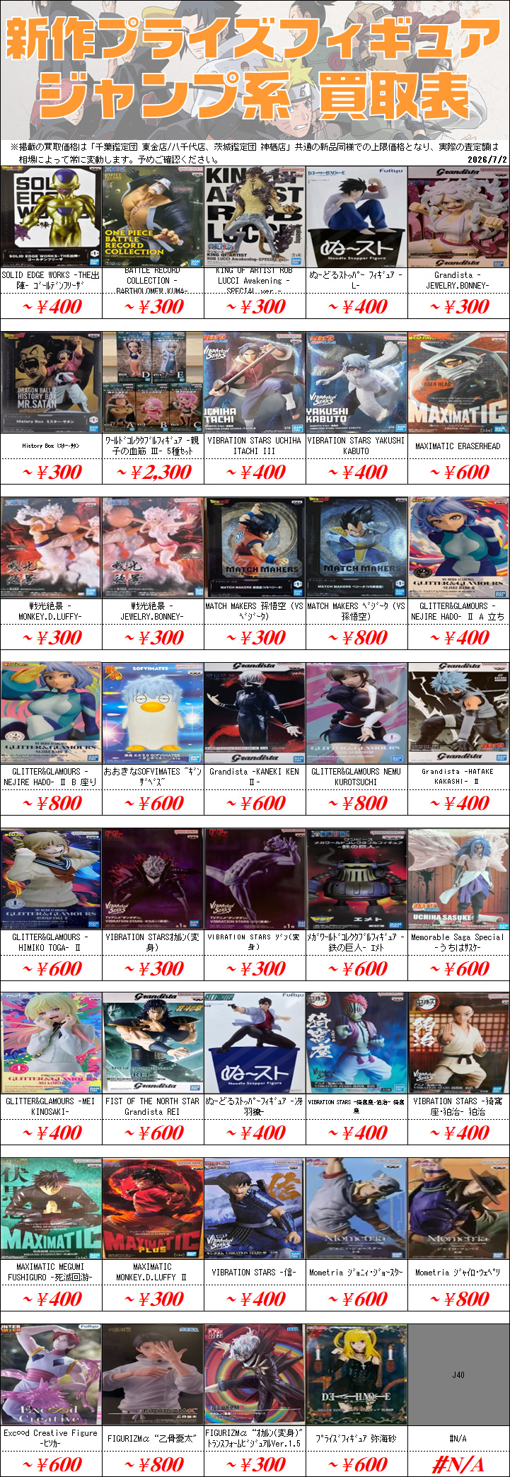 新作プライズフィギュア買取情報-買取なら千葉鑑定団東金店