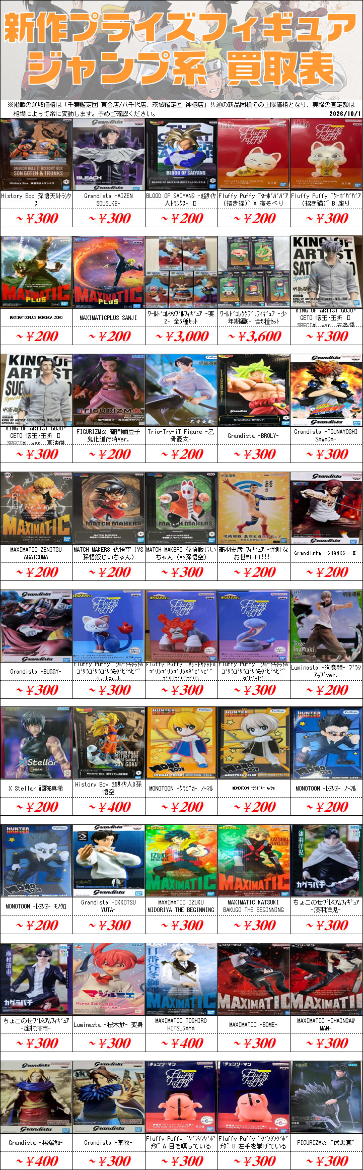 新作プライズフィギュア買取情報-買取なら千葉鑑定団東金店